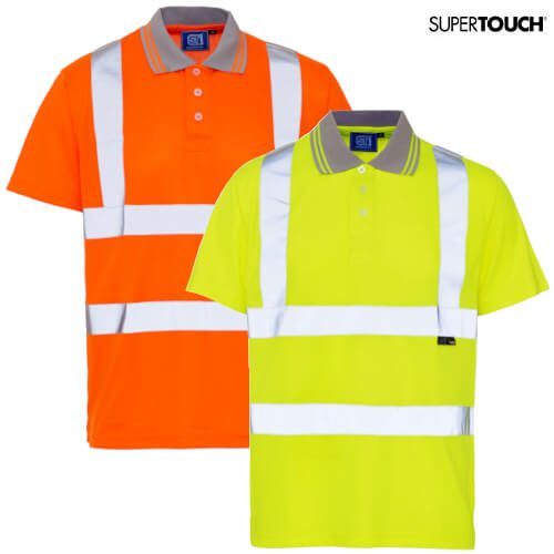 Supertouch Yellow High Vis Visibility Mens Work Polo Shirt Short Sleeve Collar 
