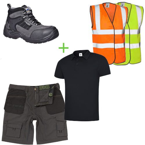 Apache Shorts + Polo Shirt + Safety Boots + Hi Vis Vest