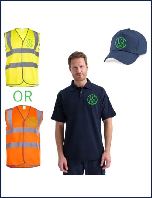 x10 Caps, Hi-Vis Vest, Polos