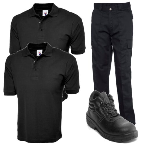 Cargo Trousers + 2 Uneek Polo Shirts + Safety Boots