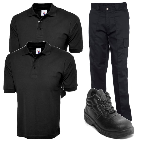 Cargo Trousers + 2 Uneek Polo Shirts + Safety Boots