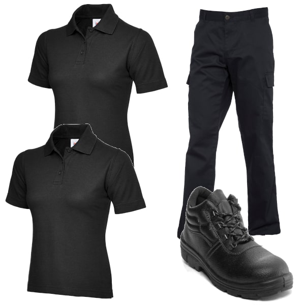 Cargo Trousers + 2 Uneek Polo Shirts + Safety Boots